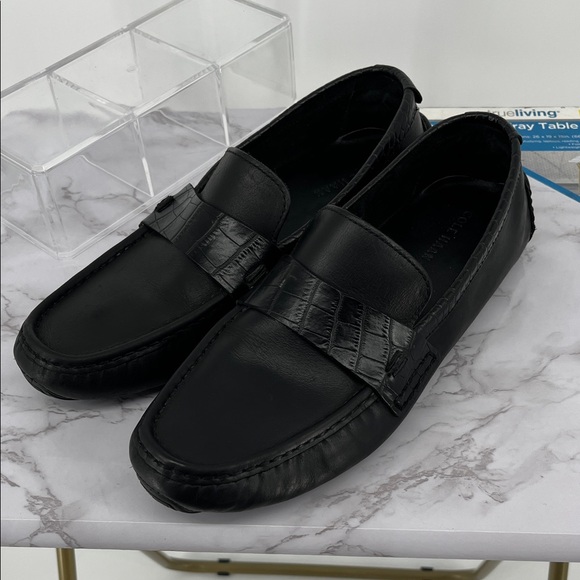 COLE HAAN Black Leather Driving Loafers Casual Classic Comfy Slip On 10.5 Medium - Picture 1 of 7